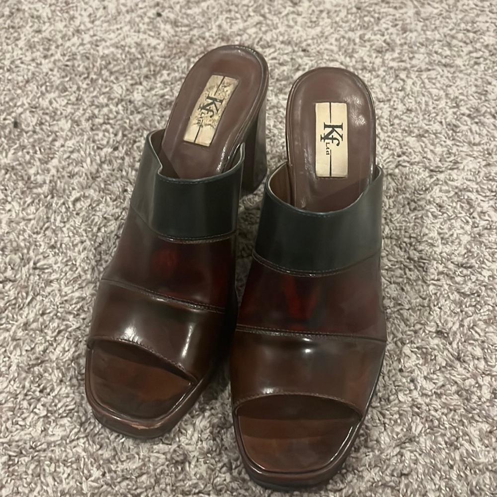 Genuine leather Kf Ltd Peep-toe mule heel